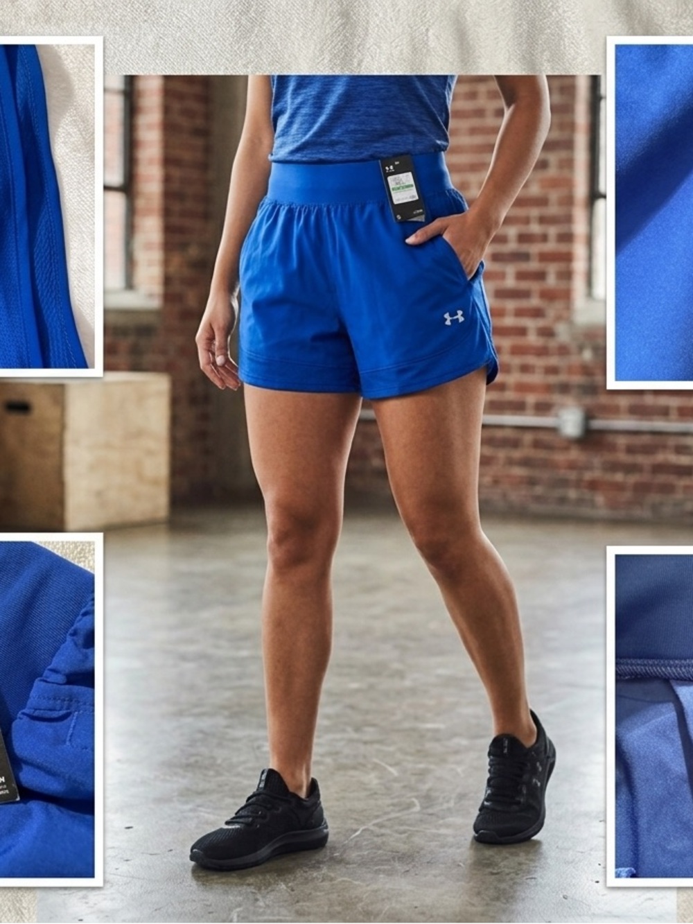 NWT Under Armour Women’s Woven Training Shorts Royal Blue Size L Pockets